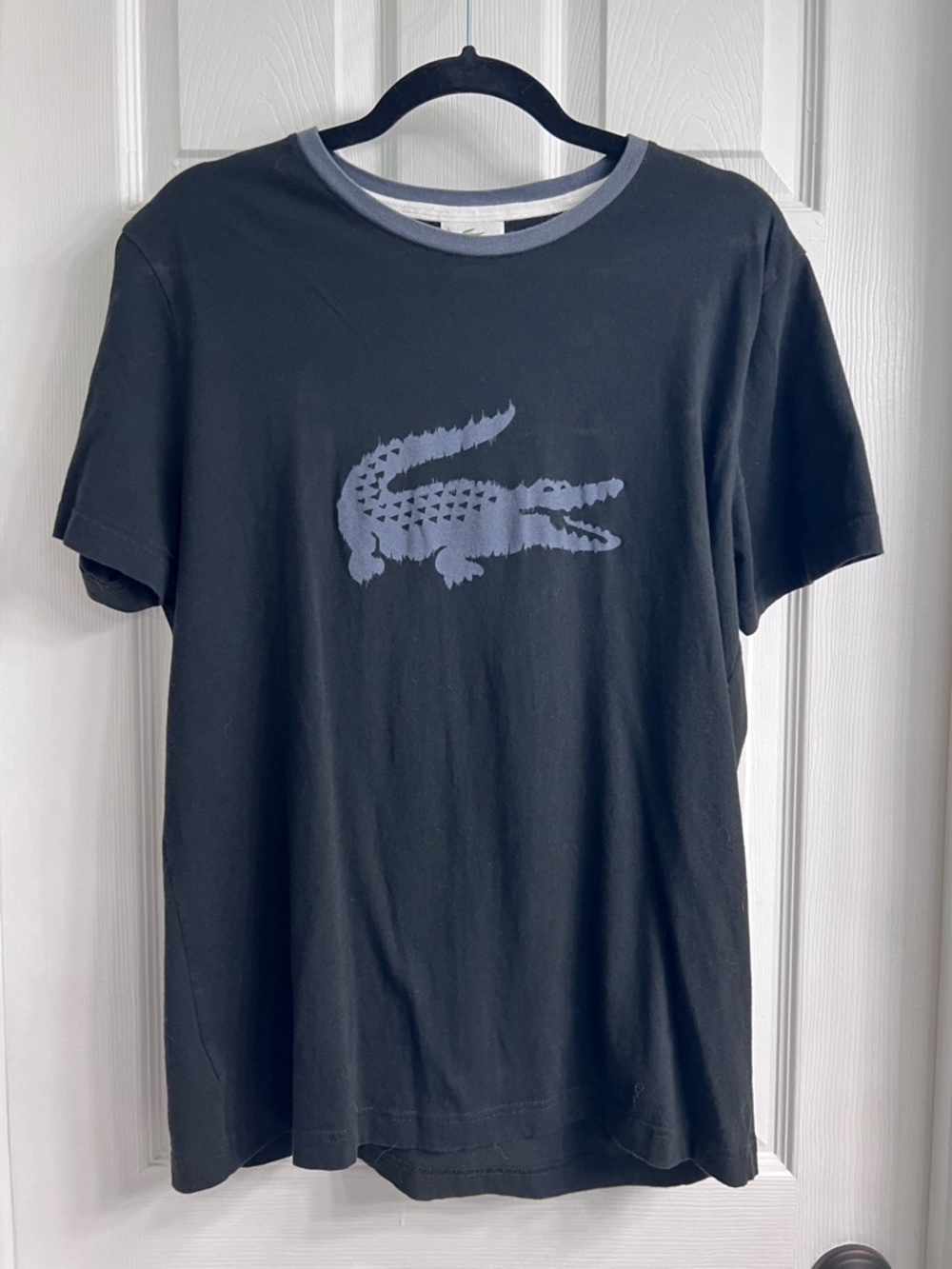 Lacoste Black Short Sleeve Tee with Gray Crocodile Logo